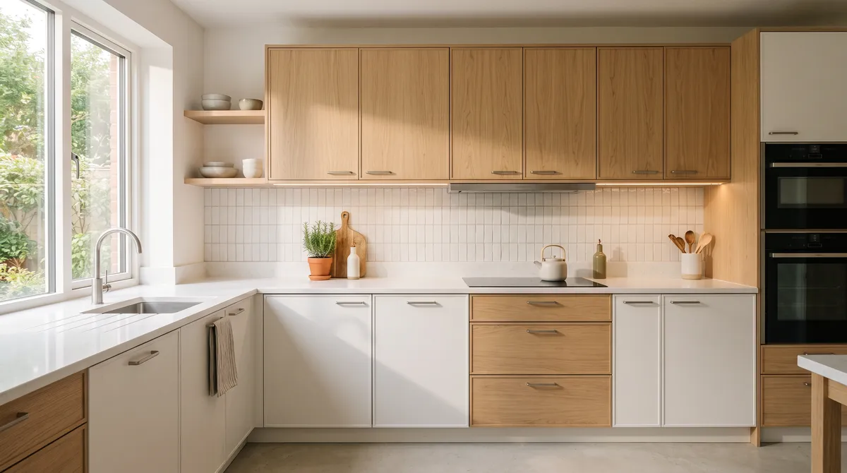 Kitchen cabinets sizes height shown in a balanced modern kitchen