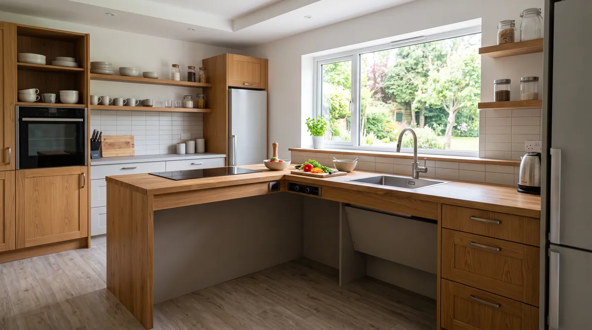 Lowered kitchen counter designed for seated and ergonomic food preparation
